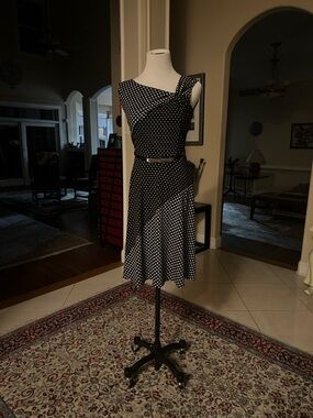 White House Black Market Black and White Polka Dot One-Shoulder Dress